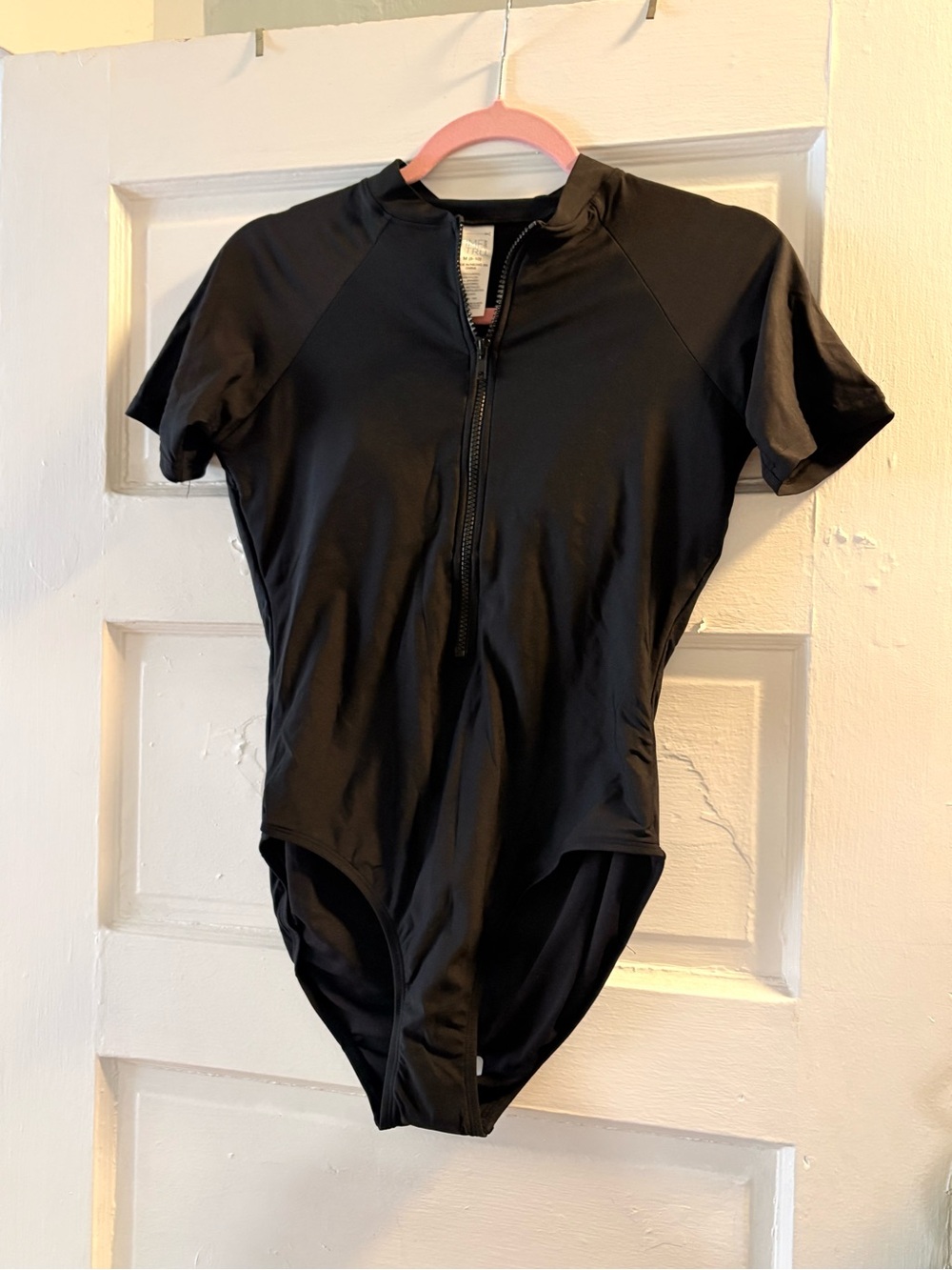 Men's Black Zip-Front Short Sleeve Swim Suit